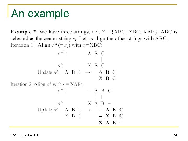 An example CS 511, Bing Liu, UIC 54 