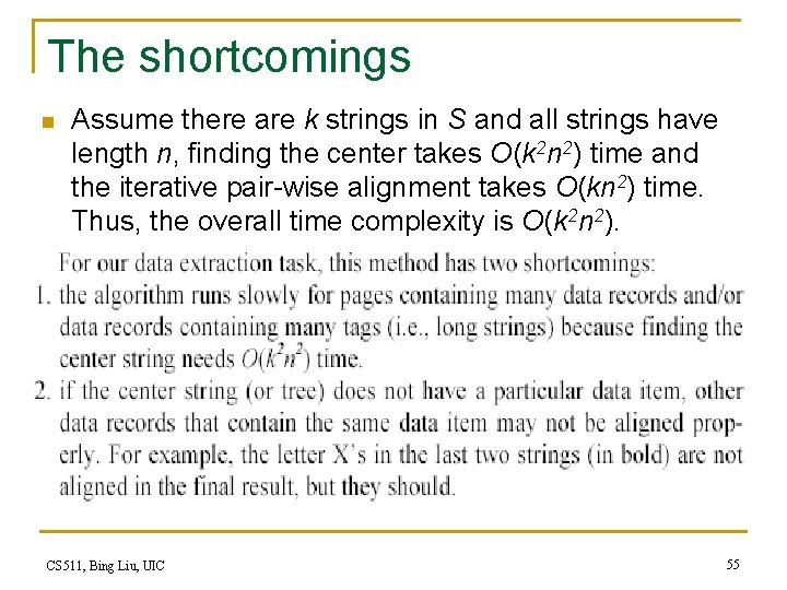 The shortcomings n Assume there are k strings in S and all strings have