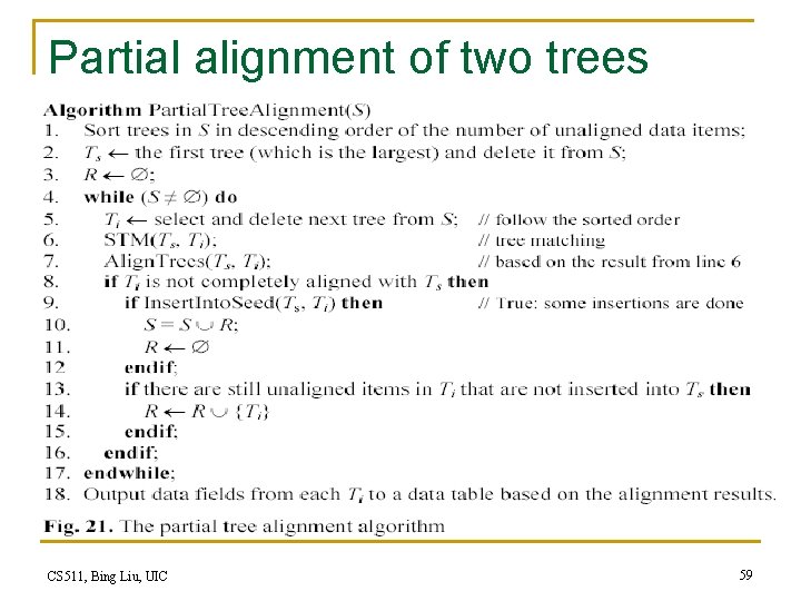Partial alignment of two trees CS 511, Bing Liu, UIC 59 