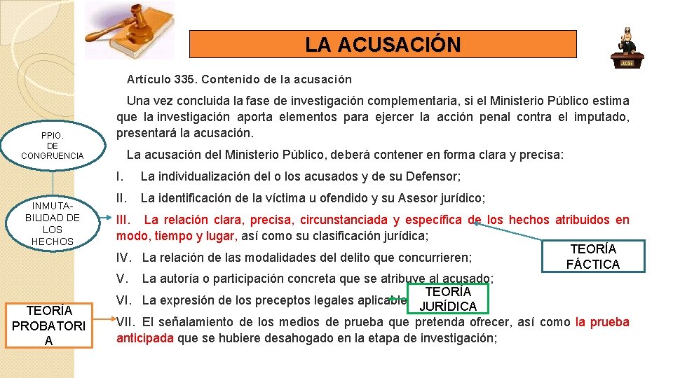 LA ACUSACIÓN Artículo 335. Contenido de la acusación PPIO. DE CONGRUENCIA Una vez concluida