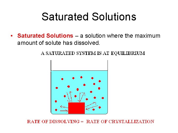 Saturated Solutions • Saturated Solutions – a solution where the maximum amount of solute