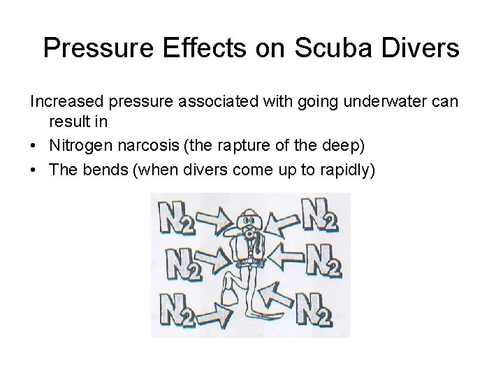 Pressure Effects on Scuba Divers Increased pressure associated with going underwater can result in