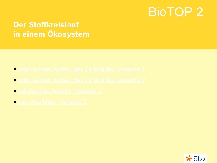 Bio. TOP 2 Der Stoffkreislauf in einem Ökosystem § schrittweiser Aufbau des Tafelbildes: Variante