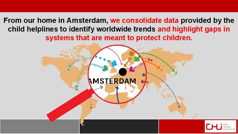 From our home in Amsterdam, we consolidate data provided by the child helplines to