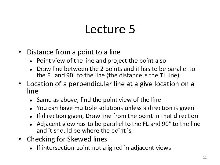 Lecture 5 • Distance from a point to a line Point view of the