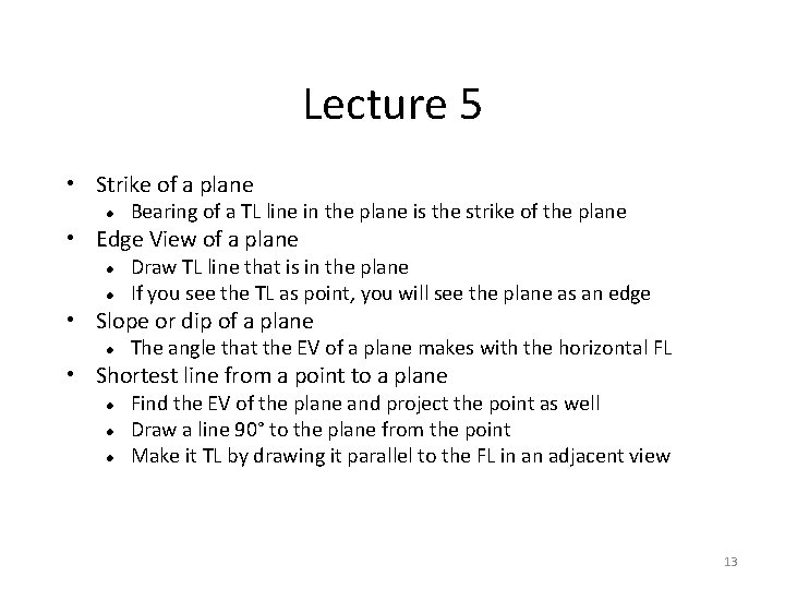 Lecture 5 • Strike of a plane Bearing of a TL line in the