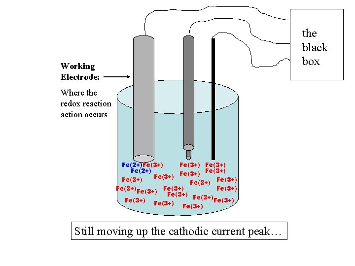the black box Working Electrode: Where the redox reaction occurs Fe(2+)Fe(3+) Fe(2+) Fe(3+) Fe(3+)