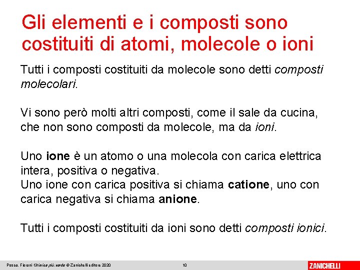 Gli elementi e i composti sono costituiti di atomi, molecole o ioni Tutti i