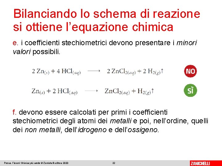 Bilanciando lo schema di reazione si ottiene l’equazione chimica e. i coefficienti stechiometrici devono