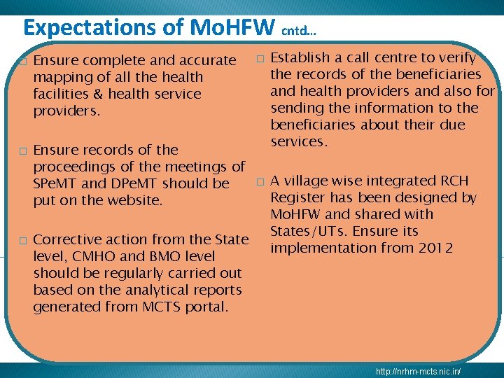 Expectations of Mo. HFW cntd… � � � Ensure complete and accurate mapping of