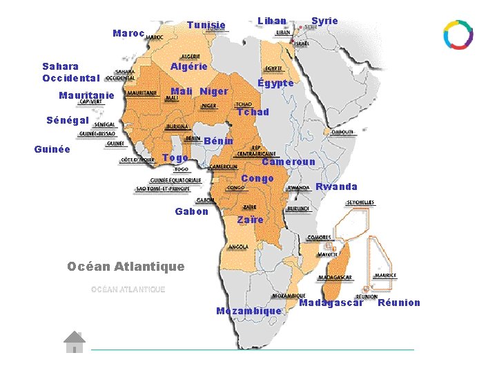 Tunisie Maroc Sahara Occidental Mauritanie Syrie Algérie Mali Niger Égypte Tchad Sénégal Guinée Liban