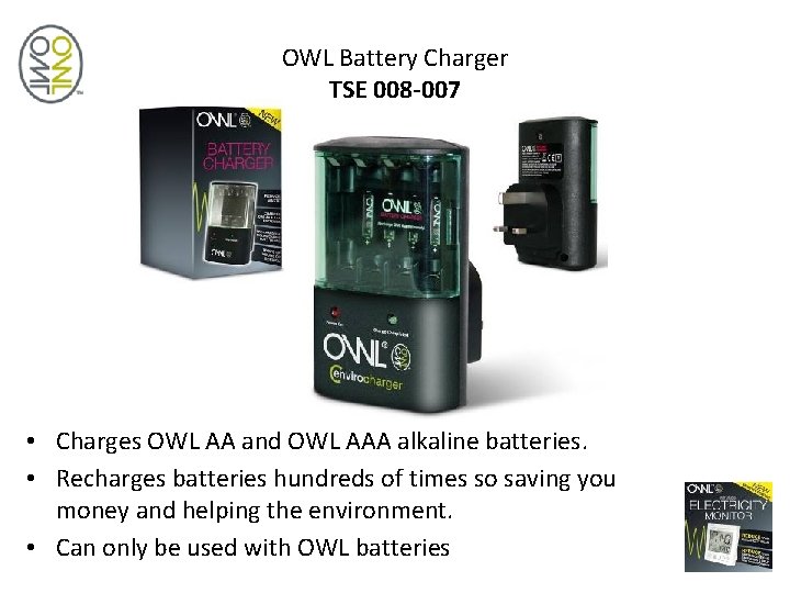 OWL Battery Charger TSE 008 -007 • Charges OWL AA and OWL AAA alkaline