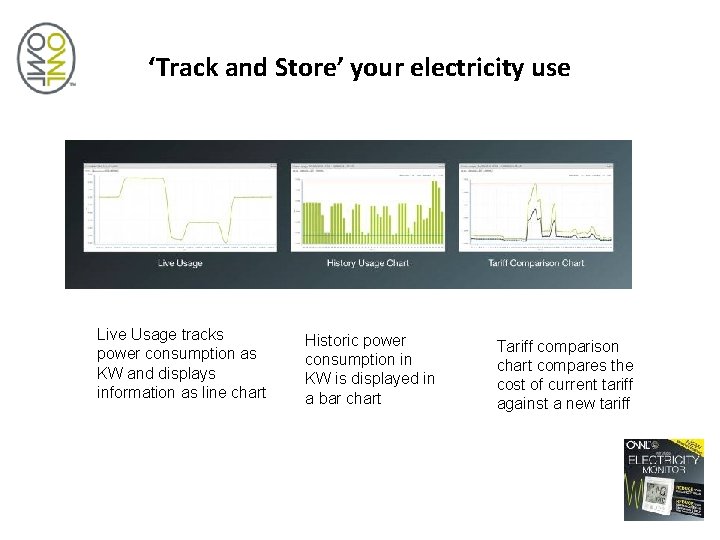 ‘Track and Store’ your electricity use Live Usage tracks power consumption as KW and