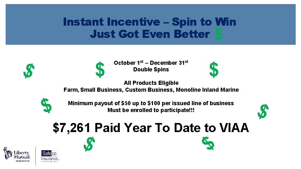 Instant Incentive – Spin to Win Just Got Even Better $ $ $ October