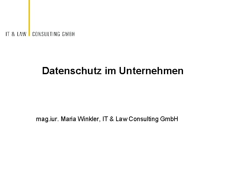 Datenschutz im Unternehmen mag. iur. Maria Winkler, IT & Law Consulting Gmb. H 