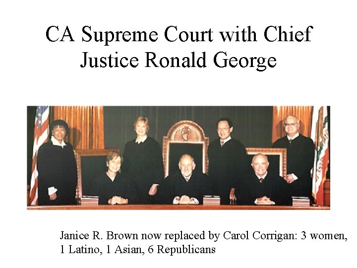 CA Supreme Court with Chief Justice Ronald George Janice R. Brown now replaced by