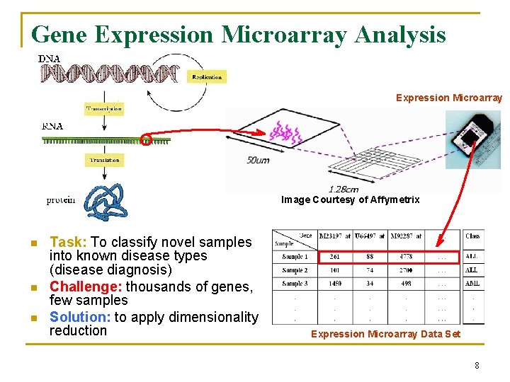 Gene Expression Microarray Analysis Expression Microarray Image Courtesy of Affymetrix n n n Task: