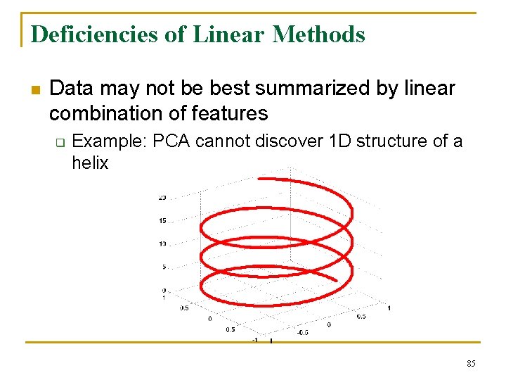 Deficiencies of Linear Methods n Data may not be best summarized by linear combination