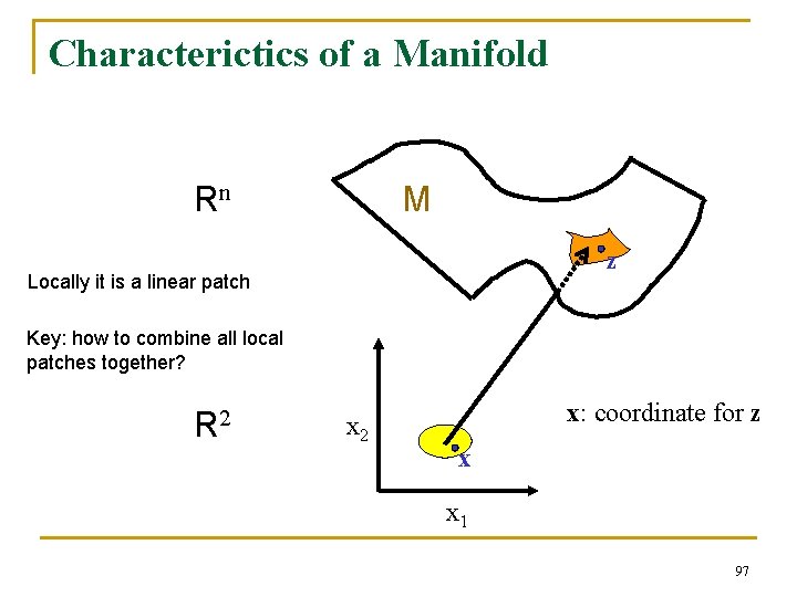 Characterictics of a Manifold Rn M z Locally it is a linear patch Key: