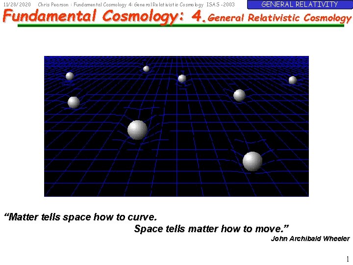 11/28/2020 Chris Pearson : Fundamental Cosmology 4: General Relativistic Cosmology ISAS -2003 GENERAL RELATIVITY
