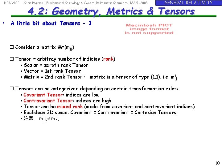 11/28/2020 • Chris Pearson : Fundamental Cosmology 4: General Relativistic Cosmology ISAS -2003 GENERAL