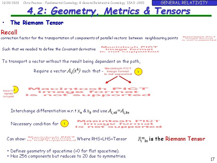 11/28/2020 • Chris Pearson : Fundamental Cosmology 4: General Relativistic Cosmology ISAS -2003 GENERAL