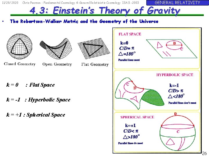 11/28/2020 • Chris Pearson : Fundamental Cosmology 4: General Relativistic Cosmology ISAS -2003 GENERAL