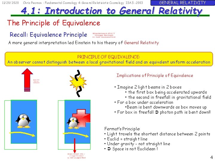 11/28/2020 Chris Pearson : Fundamental Cosmology 4: General Relativistic Cosmology ISAS -2003 GENERAL RELATIVITY