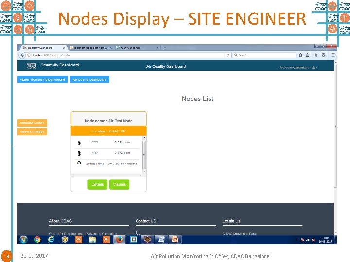 Nodes Display – SITE ENGINEER 9 21 -09 -2017 Air Pollution Monitoring in Cities,
