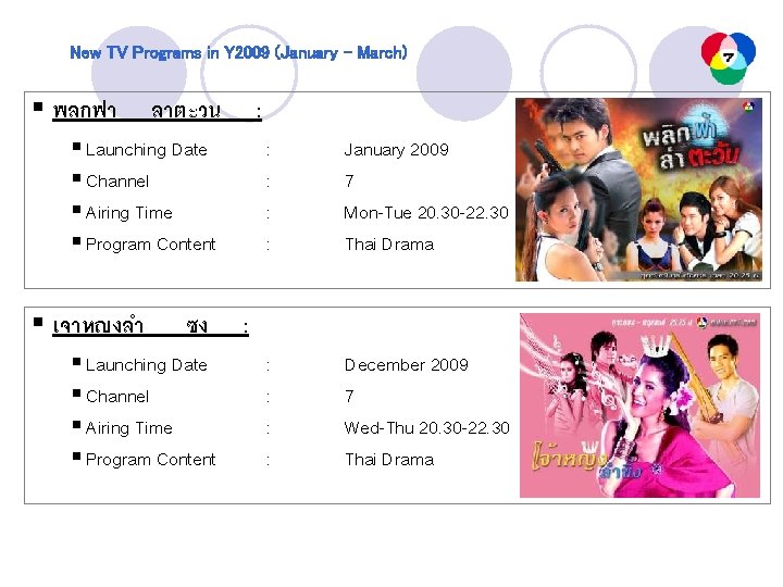 New TV Programs in Y 2009 (January – March) § พลกฟา ลาตะวน : §