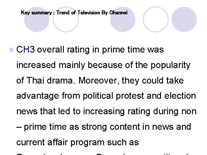 Key summary : Trend of Television By Channel l CH 3 overall rating in