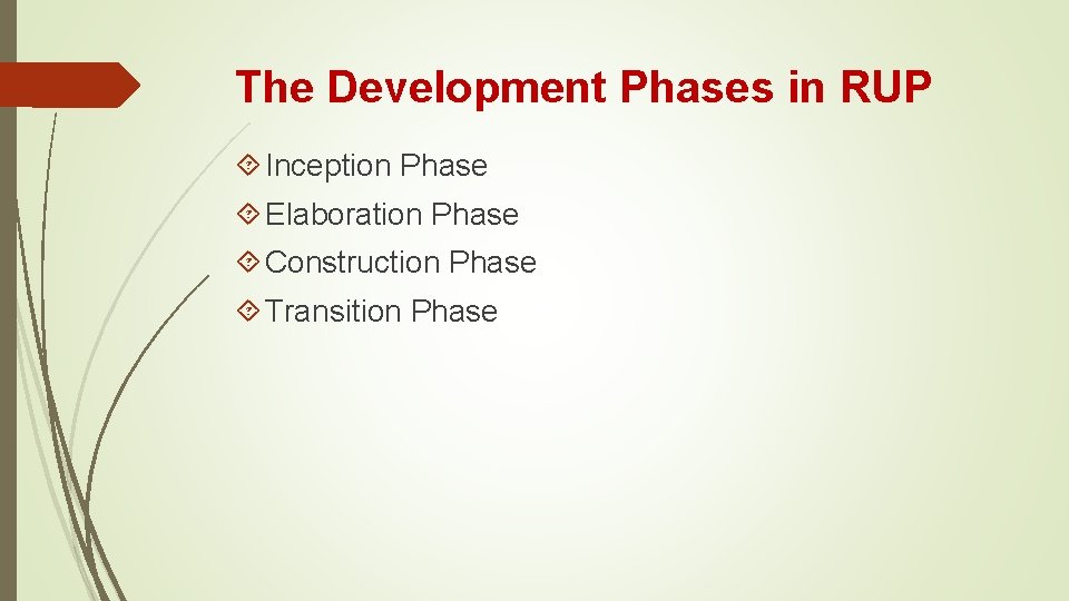 The Development Phases in RUP Inception Phase Elaboration Phase Construction Phase Transition Phase 