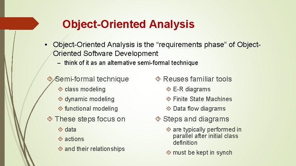 Object-Oriented Analysis • Object-Oriented Analysis is the “requirements phase” of Object. Oriented Software Development