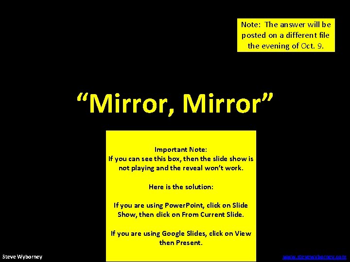 Note: The answer will be posted on a different file the evening of Oct.