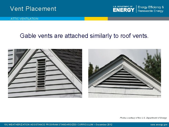 Vent Placement ATTIC VENTILATION Gable vents are attached similarly to roof vents. Photos courtesy