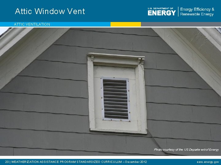 Attic Window Vent ATTIC VENTILATION Photo courtesy of the US Department of Energy 20