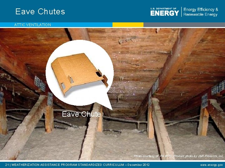 Eave Chutes ATTIC VENTILATION Eave Chute Photo courtesy of PA WTC; Product photo by