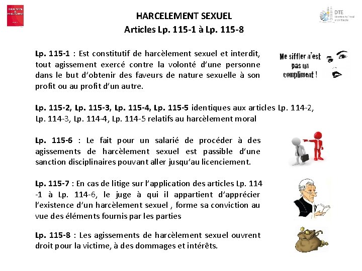 HARCELEMENT SEXUEL Articles Lp. 115 -1 à Lp. 115 -8 Lp. 115 -1 :