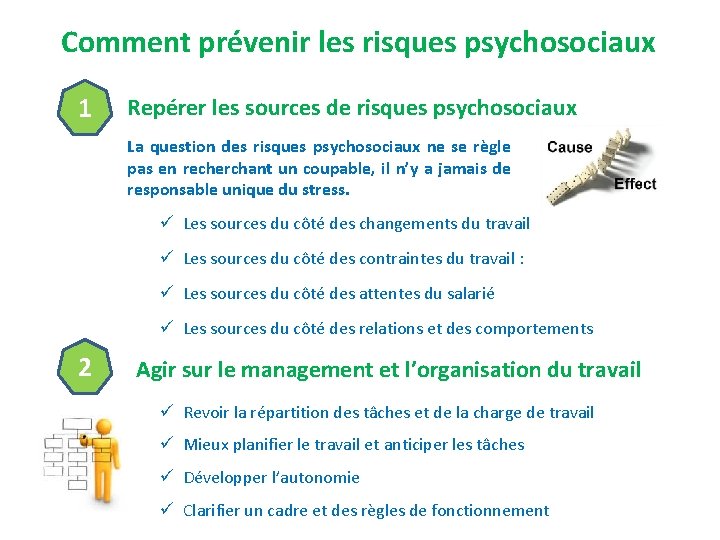 Comment prévenir les risques psychosociaux 1 Repérer les sources de risques psychosociaux La question