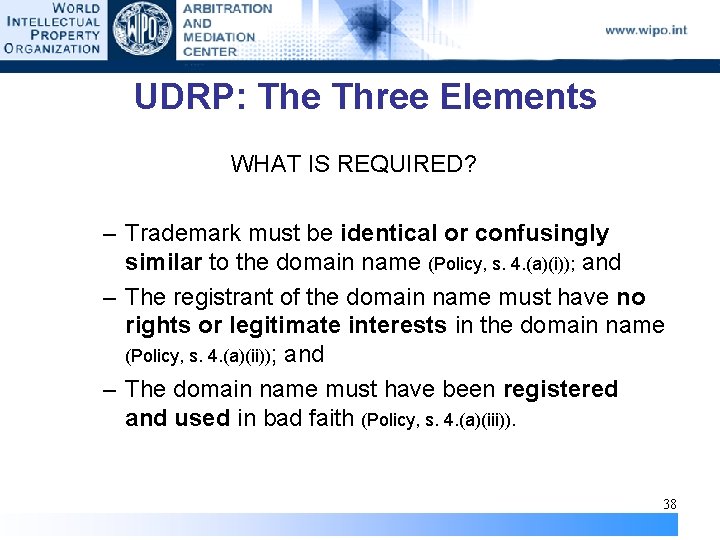 UDRP: The Three Elements WHAT IS REQUIRED? – Trademark must be identical or confusingly