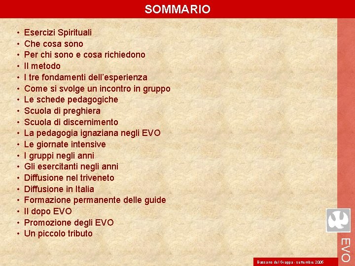 SOMMARIO Esercizi Spirituali Che cosa sono Per chi sono e cosa richiedono Il metodo