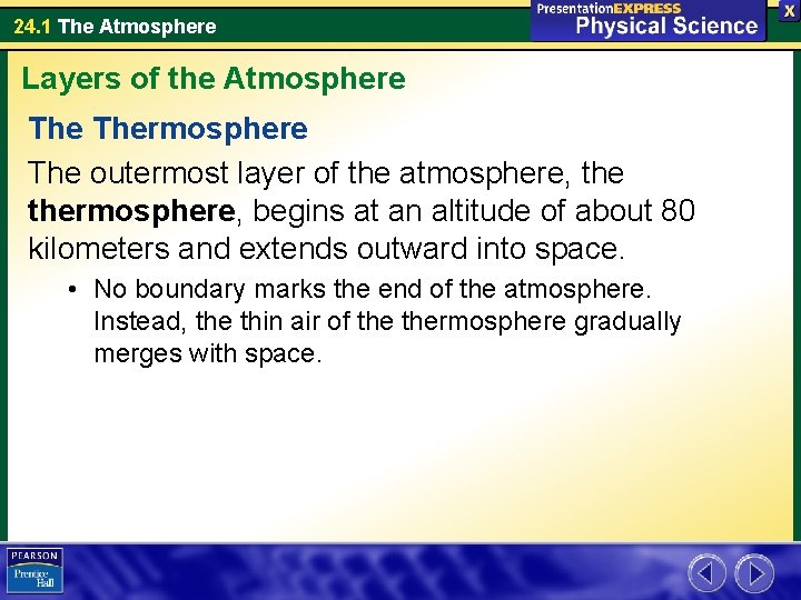 24. 1 The Atmosphere Layers of the Atmosphere Thermosphere The outermost layer of the
