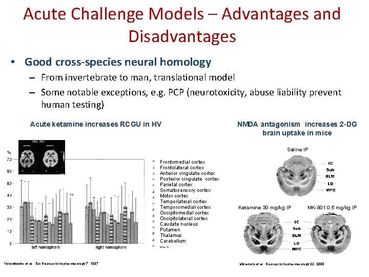 Acute Challenge Models – Advantages and Disadvantages • Good cross-species neural homology – From