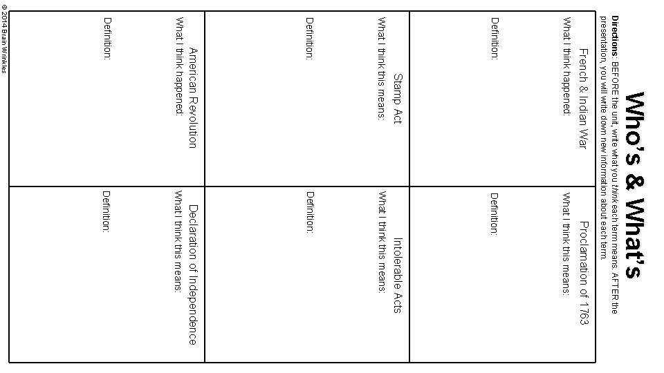 Who’s & What’s Directions: BEFORE the unit, write what you think each term means. Who’s & What’s Directions: BEFORE the unit, write what you think each term means.