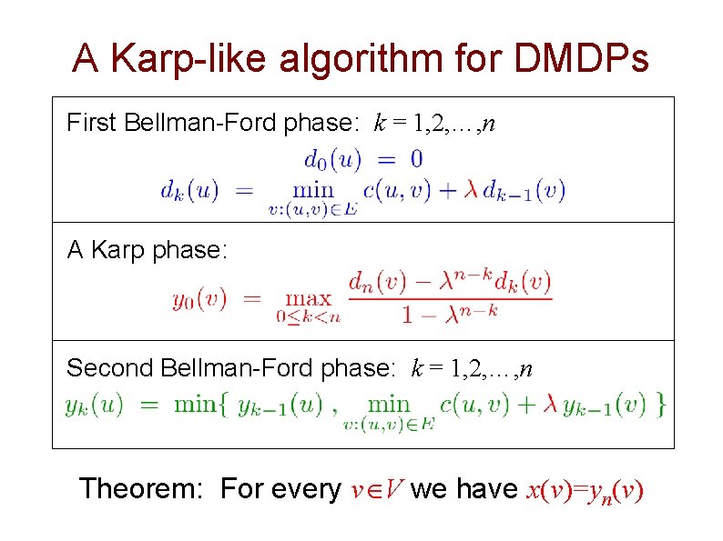 A Karp-like algorithm for DMDPs First Bellman-Ford phase: k = 1, 2, …, n