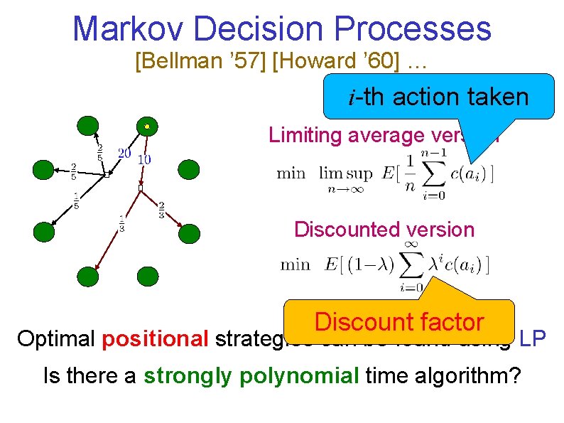 Markov Decision Processes [Bellman ’ 57] [Howard ’ 60] … i-th action taken Limiting