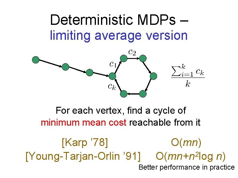 Deterministic MDPs – limiting average version For each vertex, find a cycle of minimum