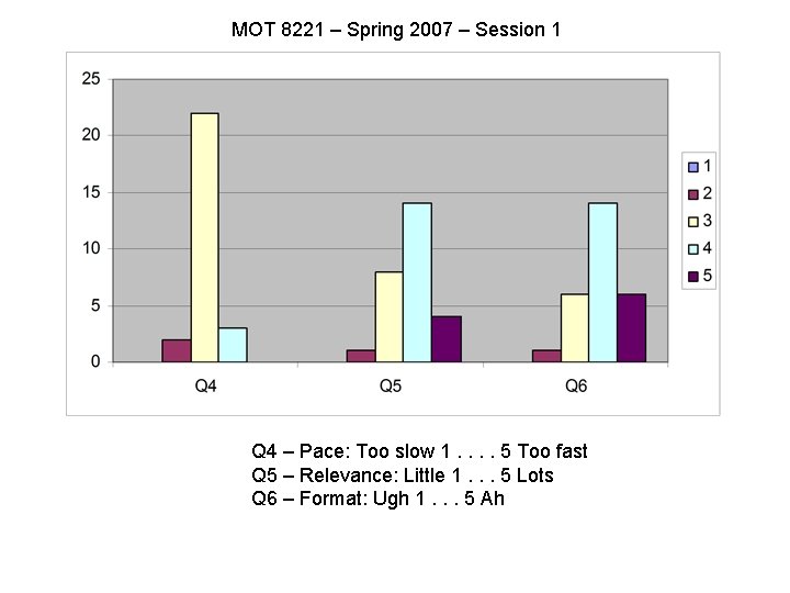 MOT 8221 – Spring 2007 – Session 1 Q 4 – Pace: Too slow