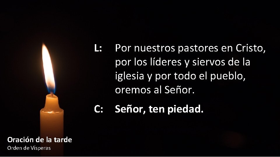 L: Por nuestros pastores en Cristo, por los líderes y siervos de la iglesia