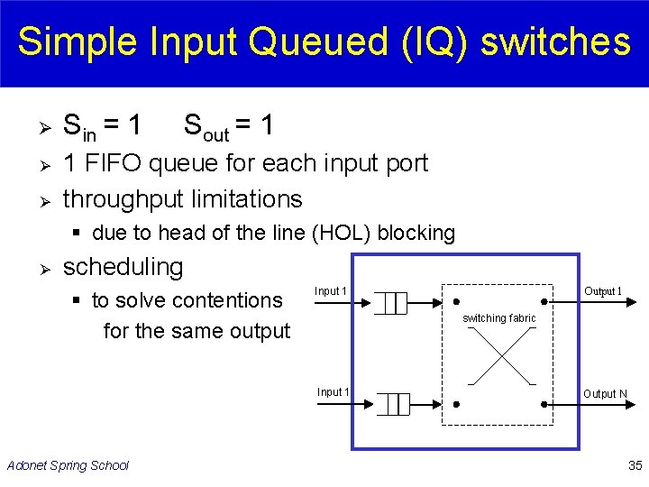 Simple Input Queued (IQ) switches Ø Ø Ø Sin = 1 Sout = 1